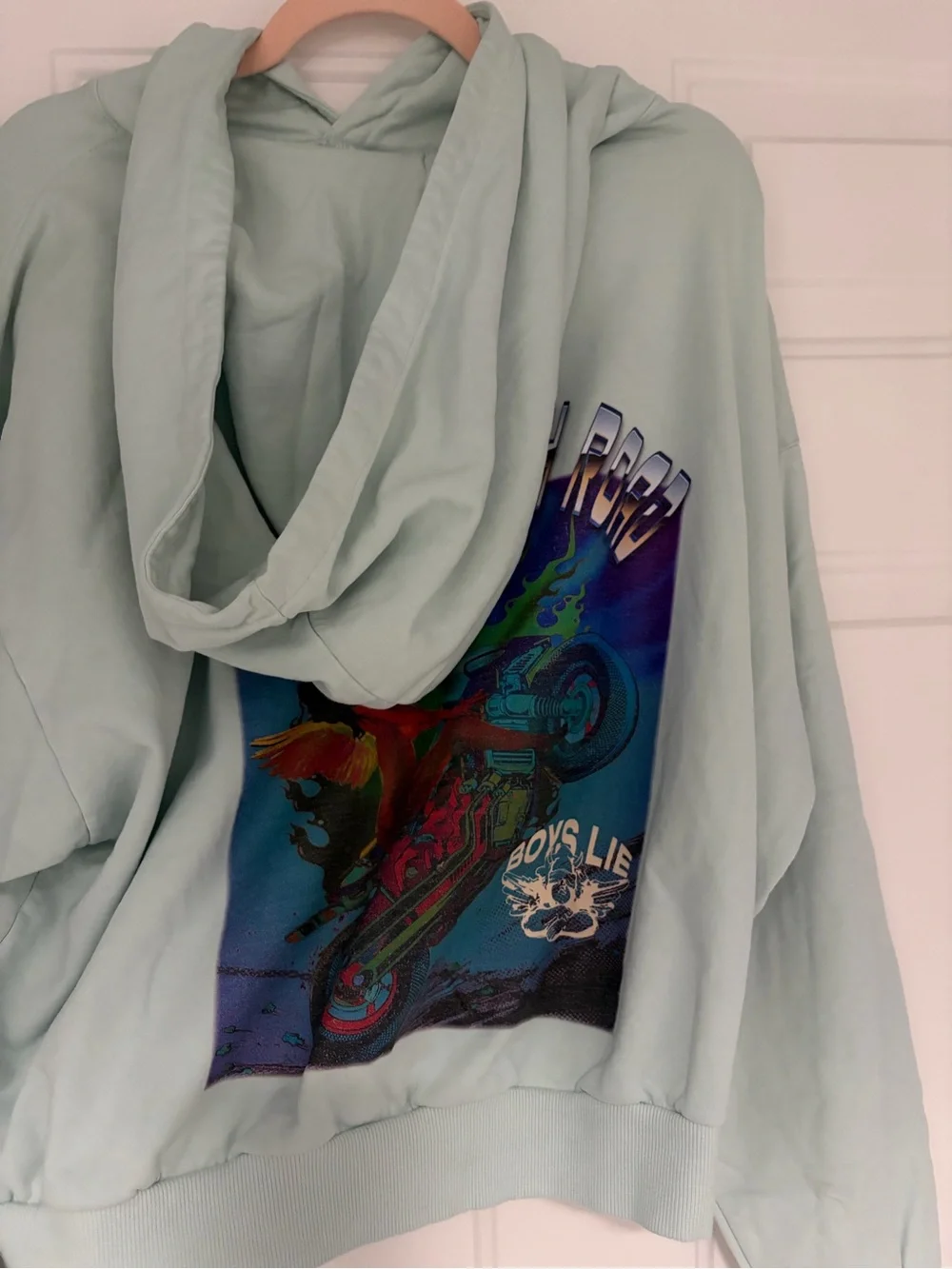 Boys Lie Mint Hoodie with Multicolor Back Graphic